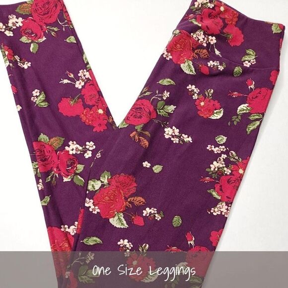 LuLaRoe OS Leggings Floral Purple Red NEW - Picture 1 of 1